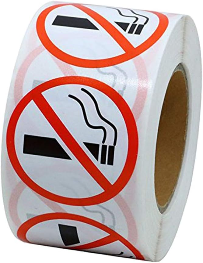 klarako NO Smoking 25mm Warning Alert Stop Smoke No Cigarette Logo Window Door Sticker Labels (500 Labels per roll / 1 roll) - Image 1
