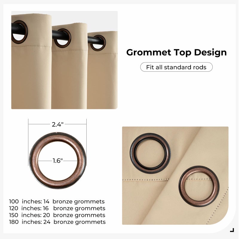 INOVADAY Room Divider Curtain for Living Room  Wall Divider Curtain  Wide Curtains for Bedroom Partition  Total Privicy Grommet Curtain Panel  1 Panel  8ft Wide x 7ft Tall  Beige - Image 3