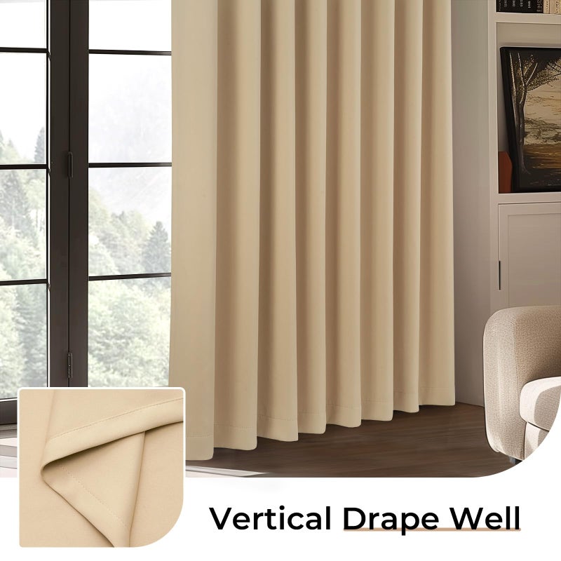 INOVADAY Room Divider Curtain for Living Room  Wall Divider Curtain  Wide Curtains for Bedroom Partition  Total Privicy Grommet Curtain Panel  1 Panel  8ft Wide x 7ft Tall  Beige - Image 5