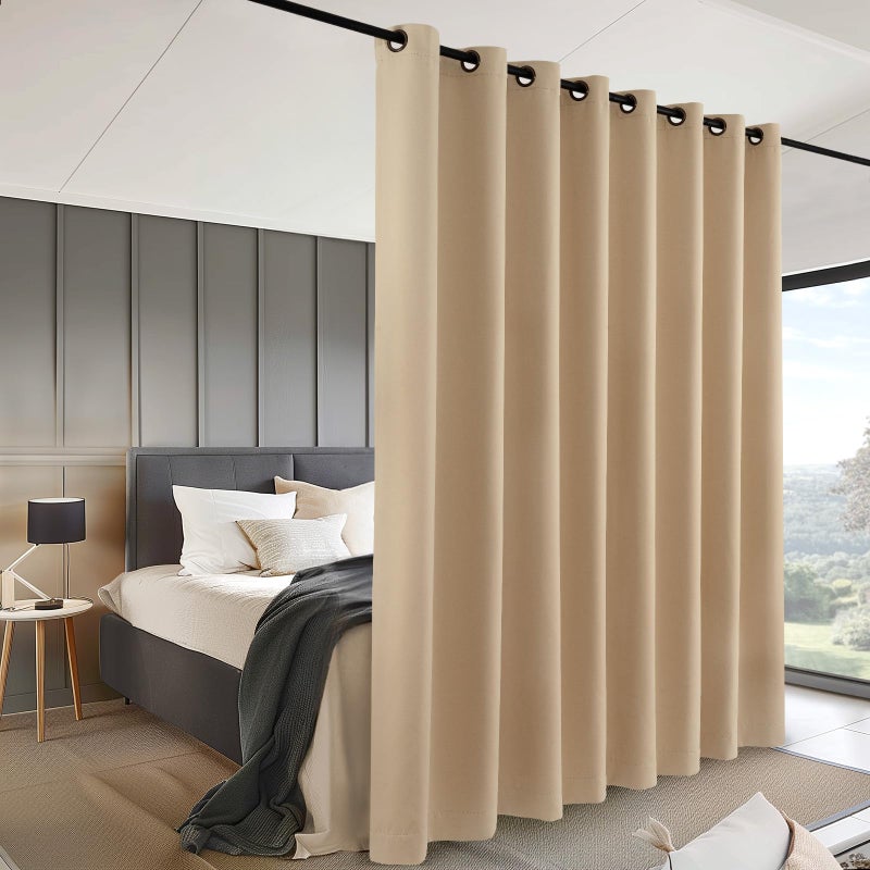 INOVADAY Room Divider Curtain for Living Room  Wall Divider Curtain  Wide Curtains for Bedroom Partition  Total Privicy Grommet Curtain Panel  1 Panel  8ft Wide x 7ft Tall  Beige - Image 1
