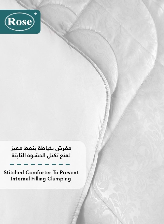 روز طقم مفرش صيفي فلوري بحشوة ثابتة, مايكروفايبر عالي الجودة, 4 قطع, شديد النعومة ومريح وبارد, لحاف نفر ونص مقاس 170×260 سم, أبيض - Image 5