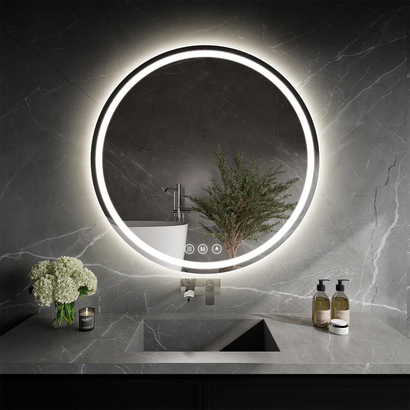 WISSMIELS LED Bathroom Mirror 24 Inch Round Bathroom Mirror with Lights, Circle LED Mirror, Wall Mounted Lighted Bathroom with 3 Colors Brightness, Anti-Fog, Dimmable, Shatter-Proof - Image 1
