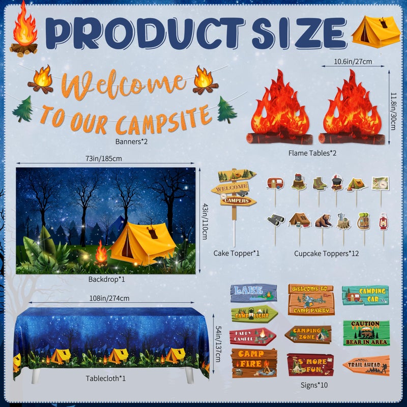 THAWAY 105 PCS Camping Birthday Party Decorations Kit with 3D Campfire & Forest Backdrop - Reusable Camp Theme Decor for Baby Showers, Outdoor Adventures & Celebrations - Image 2