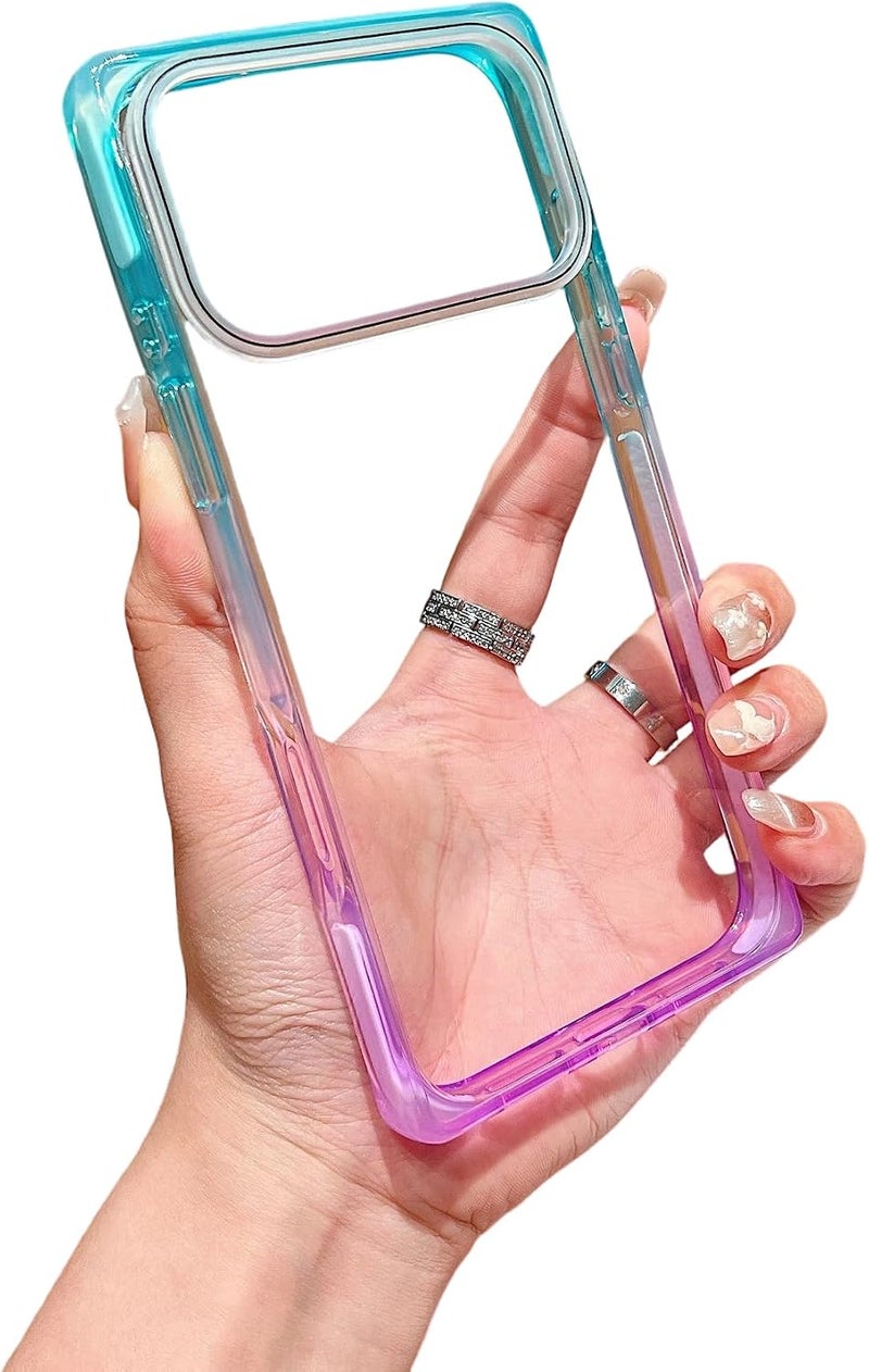 Rectangle Design Gradient Contrast Frame Crystal Clear Compatible with iPhone Case (iPhone 16 Plus,Blue Purple) - Image 1