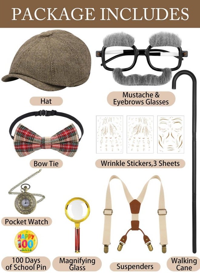 SOMSOC Boys 100 Days of School Costume Kids Grandpa Costume Accessories Set for School Cosplay Dress Up Party - Image 2