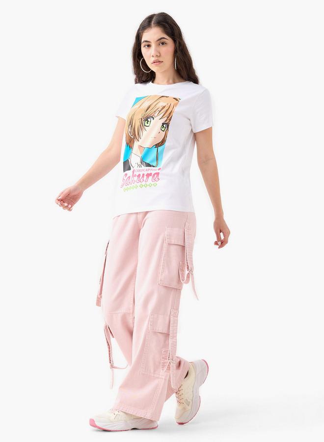 SP Characters Sakura Print T-shirt with Crew Neck and Short Sleeves - Image 2