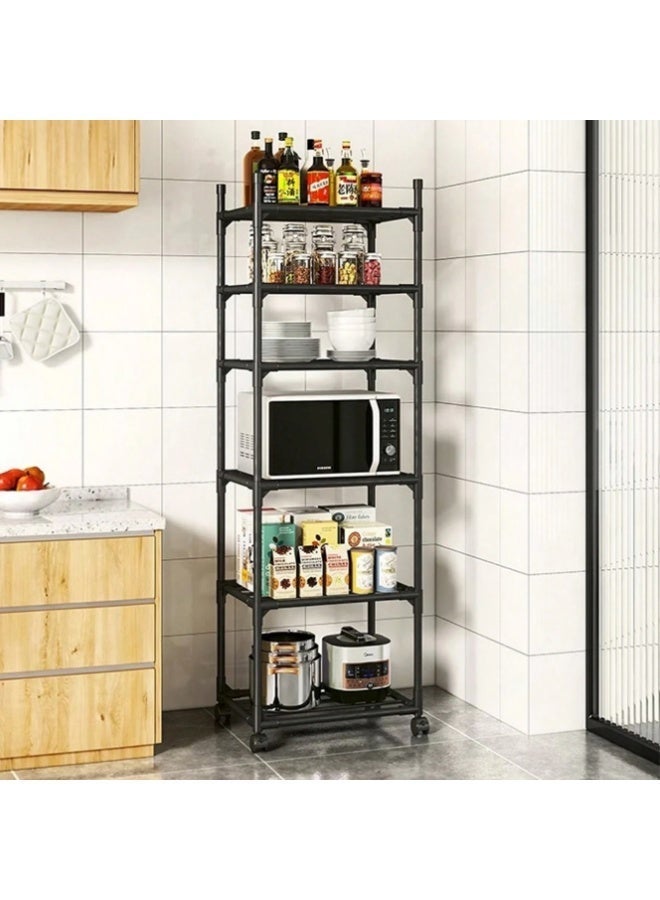 طعم المنزل رف تخزين مطبخ بستة طبقات مزود بعجلات - وحدة رفوف معدنية شديدة التحمل، رف تخزين متحرك قائم بذاته مزود بخطافات للمطبخ وغرفة الغسيل وغرفة النوم والخزانة (38×30×160 سم) - Image 5