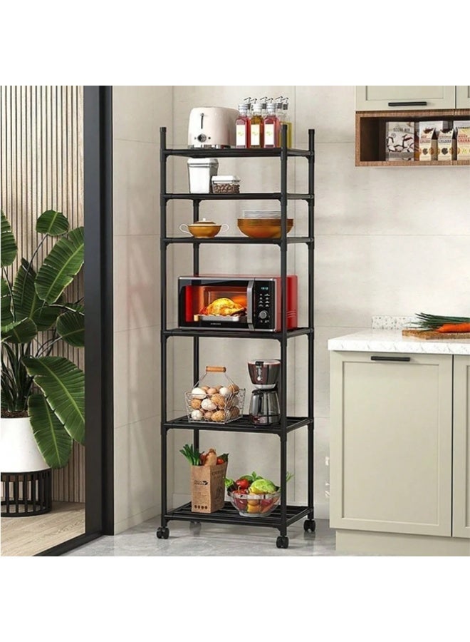 طعم المنزل رف تخزين مطبخ بستة طبقات مزود بعجلات - وحدة رفوف معدنية شديدة التحمل، رف تخزين متحرك قائم بذاته مزود بخطافات للمطبخ وغرفة الغسيل وغرفة النوم والخزانة (38×30×160 سم) - Image 3