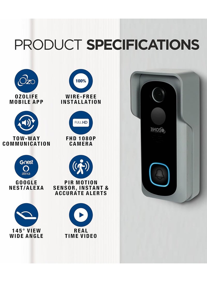 Ozone Smart Video Door Bell With Camera For Home Instant Visitor Video Call On Phone Wireless Video Doorbell Camera  Security Alarm With Motion Sensor 1080p Camera  Works With Alexa  Google - Image 5