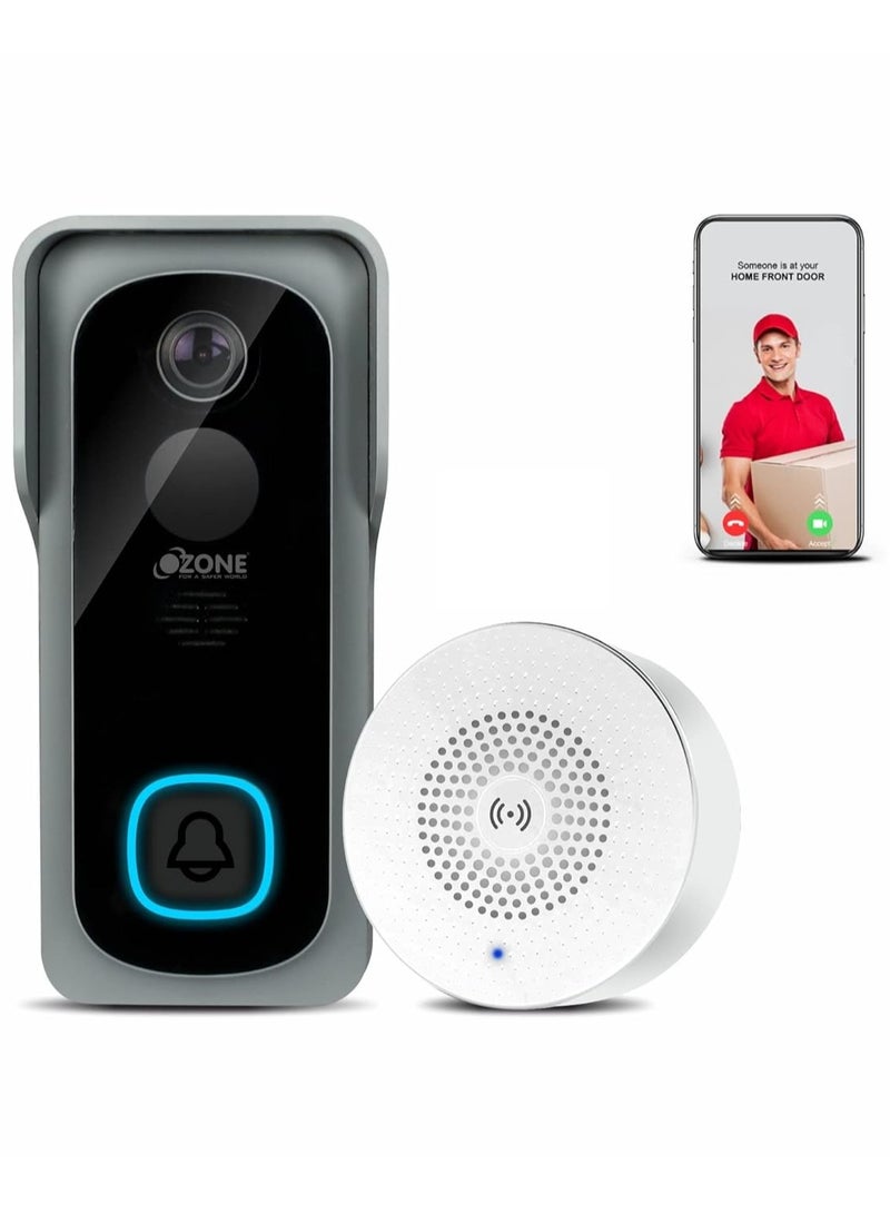 Ozone Smart Video Door Bell With Camera For Home Instant Visitor Video Call On Phone Wireless Video Doorbell Camera  Security Alarm With Motion Sensor 1080p Camera  Works With Alexa  Google - Image 1
