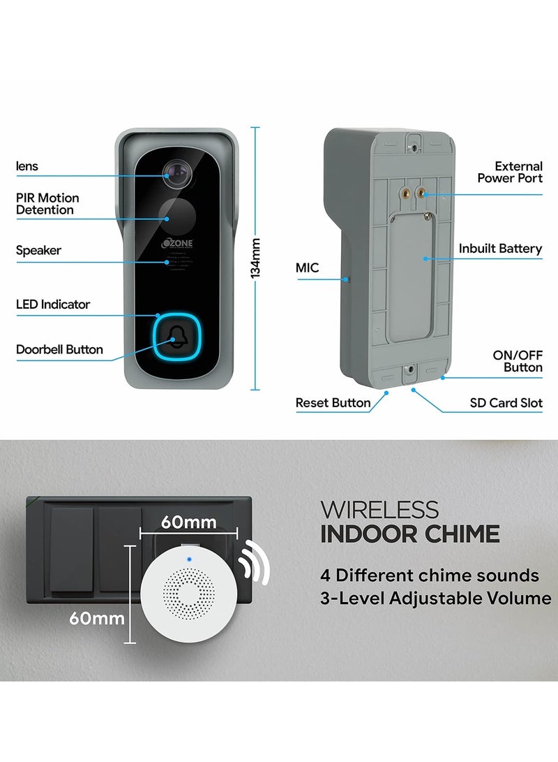 Ozone Smart Video Door Bell With Camera For Home Instant Visitor Video Call On Phone Wireless Video Doorbell Camera  Security Alarm With Motion Sensor 1080p Camera  Works With Alexa  Google - Image 2