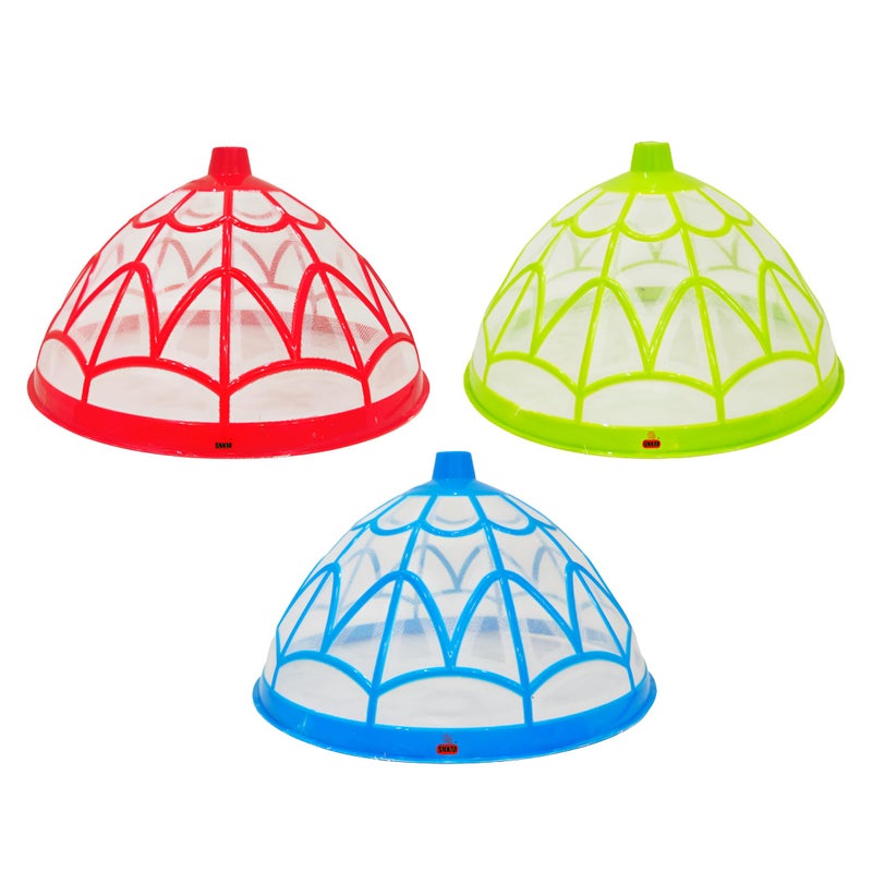 SNKM SNKM Food Cover Net Dome Plastic Round Shaped | Flies, Mosquitoes Other Insects | Kitchen Table Dinning Lid | Fruits, Vegetable Cover (Large, 33 CM/13 Inch Multicolour, Pack of 3)  - Image 1