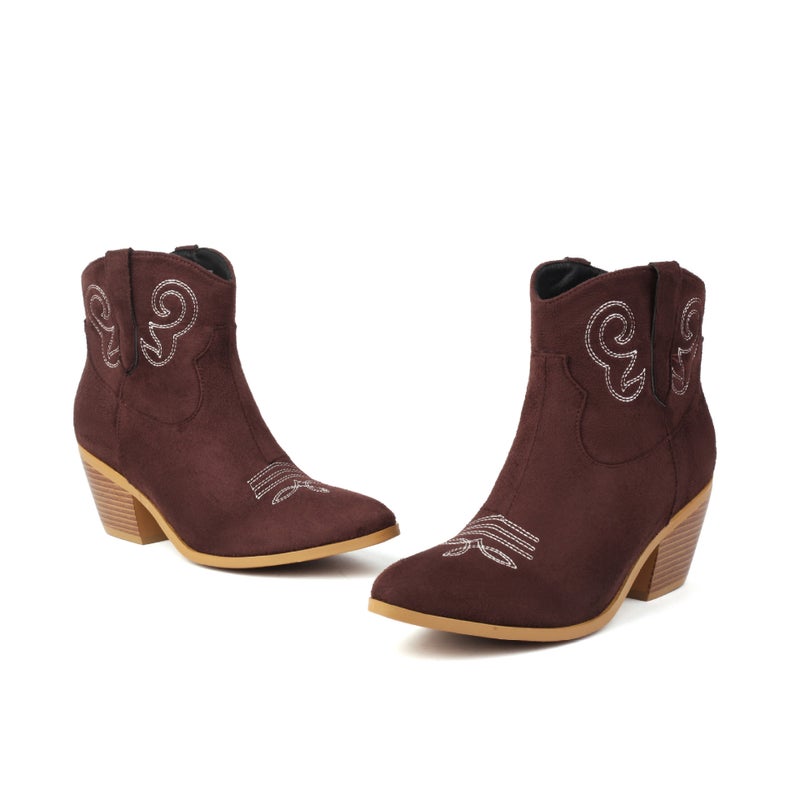 Fashion High-Heeled Embroidered Women'S Shoes 33-46 Plus Size Suede Low-Barrel Western Boots - Image 1