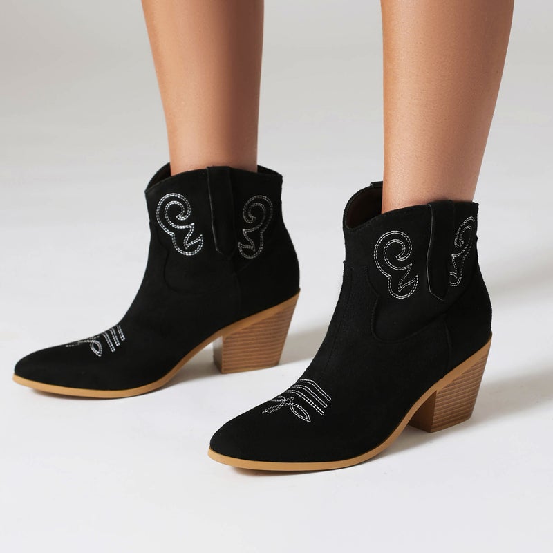 Fashion High-Heeled Embroidered Women'S Shoes 33-46 Plus Size Suede Low-Barrel Western Boots - Image 2