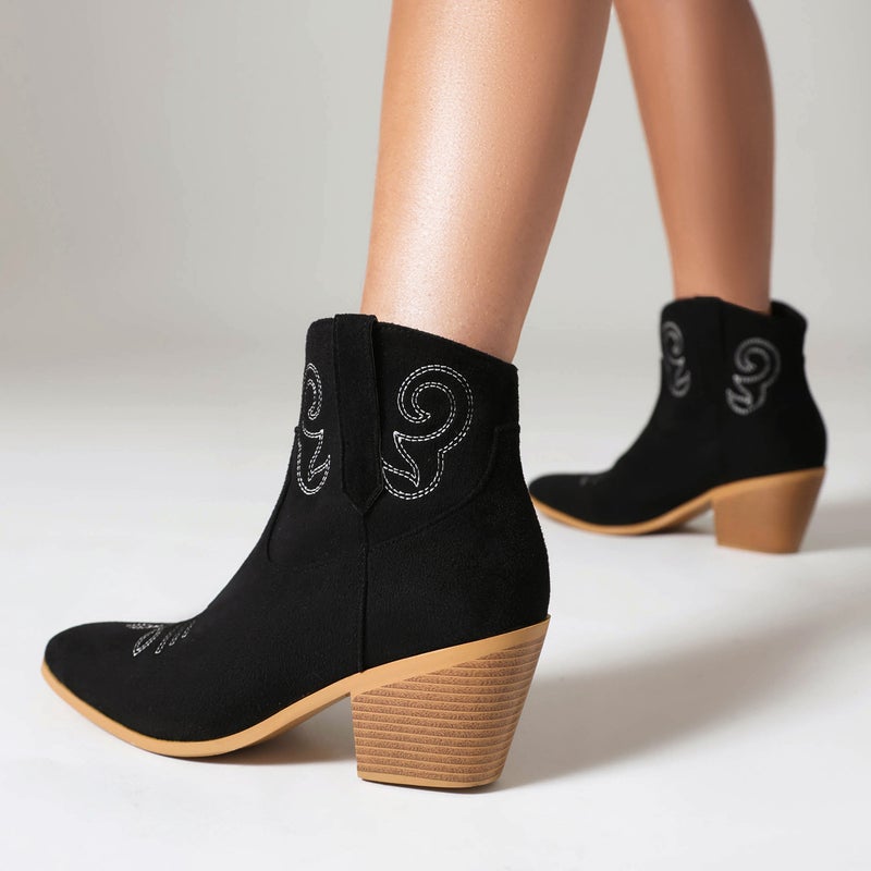 Fashion High-Heeled Embroidered Women'S Shoes 33-46 Plus Size Suede Low-Barrel Western Boots - Image 5