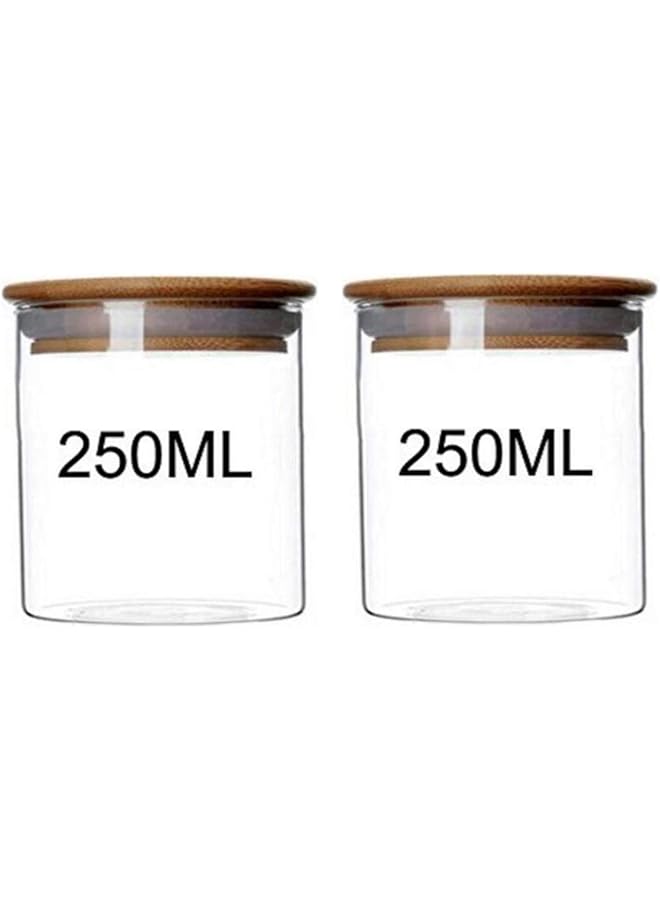 شينج زي قطعتان 250 مل / 8.5 أونصة من الزجاج الشفاف بغطاء خشبي من الخيزران، حاويات محكمة الغلق لتخزين الطعام لحبوب القهوة والشاي وأوراق الشاي السائبة وكعكات السكر والفواكه المجففة والمكسرات وبرطمانات الحلوى