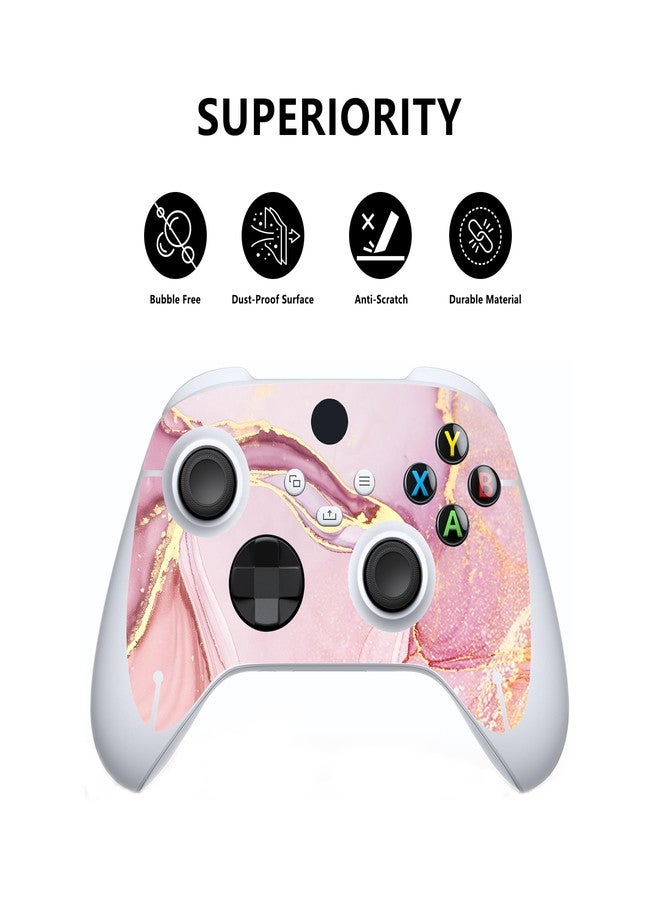 PlayVital Cosmic Pink Gold Marble Effect Custom Vinyl Skins for Xbox Core Wireless Controller, Wrap Decal Cover Stickers for Xbox Series S Console Controller - Image 2