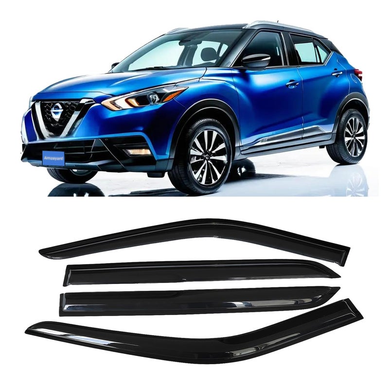 Generic Amzayard Tape-on Side Window Visor Deflector Rain Guard for Nissan Kicks 2018 2019 2020 2021 2022 2023 2024, Sun Vent Window Shade Smoke 4 PCS Set  - Image 1
