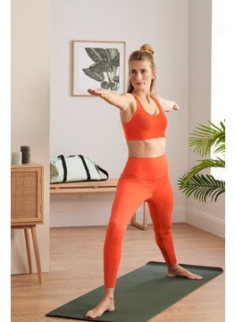 Tchibo Women Sportswear Fit Solid Pull On Yoga Leggings, Orange  - Image 1