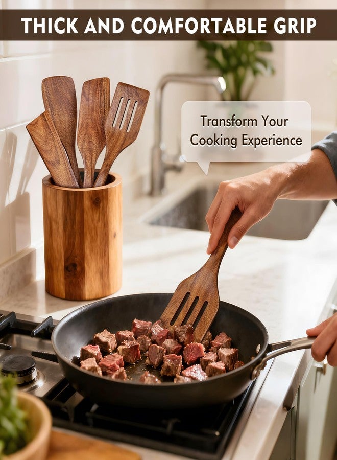 MemoGem 4Pcs Wooden Spatula for Cooking, Acacia Wooden Spatula for Kitchen Use, Nonstick Cookware Safe Utensils Set including Turner, Slotted Turner, Paddle and Scraper, Ideal Cooking Utensils Gift Set - Image 3