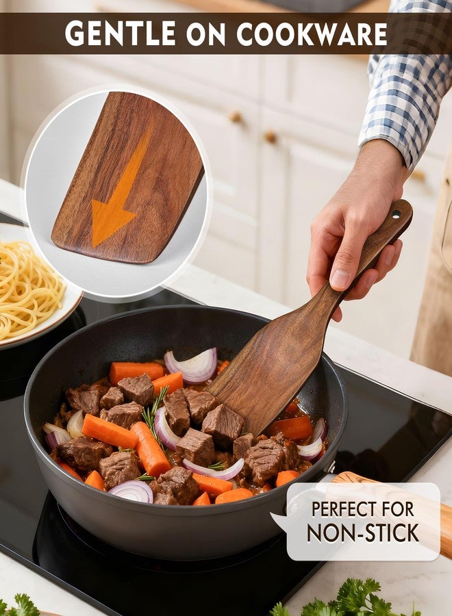 MemoGem 4Pcs Wooden Spatula for Cooking, Acacia Wooden Spatula for Kitchen Use, Nonstick Cookware Safe Utensils Set including Turner, Slotted Turner, Paddle and Scraper, Ideal Cooking Utensils Gift Set - Image 4