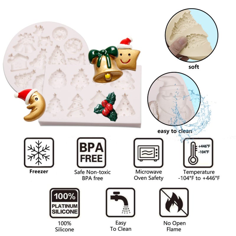 muyulin Muyulin Mini Christmas Cake Decoration Chocolate Mold  4 Packs Fondant Christmas Silicone Molds  Bell  Reindeer  Winterleaf  Sock Shape Silicone Fondant Molds for Christmas Cake Decor  Cupcake Toppers - Image 3