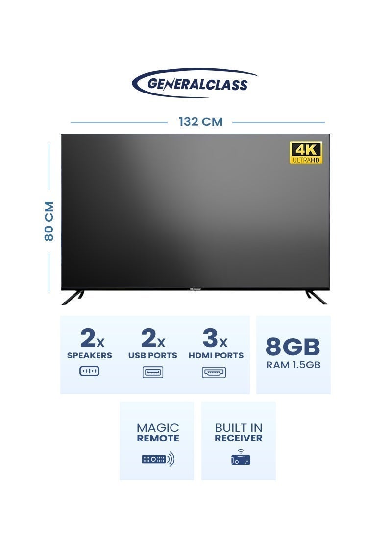 General Class 55-inch Un Breakable Smart TV with no frame - WebOS system - Built-in receiver with Magic Remote - 4K Ultra HD LED - Bluetooth - 8GB + 1.5GB RAM - 2 USB ports and 3 HDMI ports - 2 x 8W Stereo Speakers - GC-5524 - Image 2
