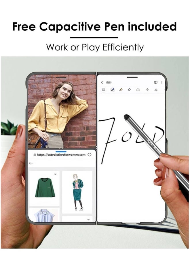 Case for OnePlus Open 2023, Ultra Slim Shockproof Matte PC Cover with Built-in Screen Protector and Capacitive Pen, Protective One Plus Open Cover, Black