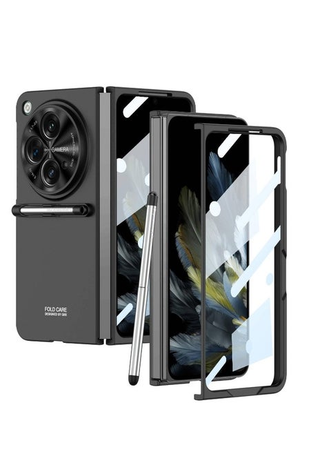 Case for OnePlus Open 2023, Ultra Slim Shockproof Matte PC Cover with Built-in Screen Protector and Capacitive Pen, Protective One Plus Open Cover, Black