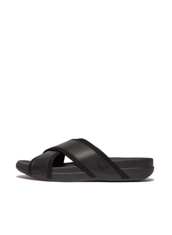 FitFlop 049-802 - صندل رجالي من Fitflop Surfer بحزام/جلد متقاطع HB9-001 باللون الأسود  - Image 1
