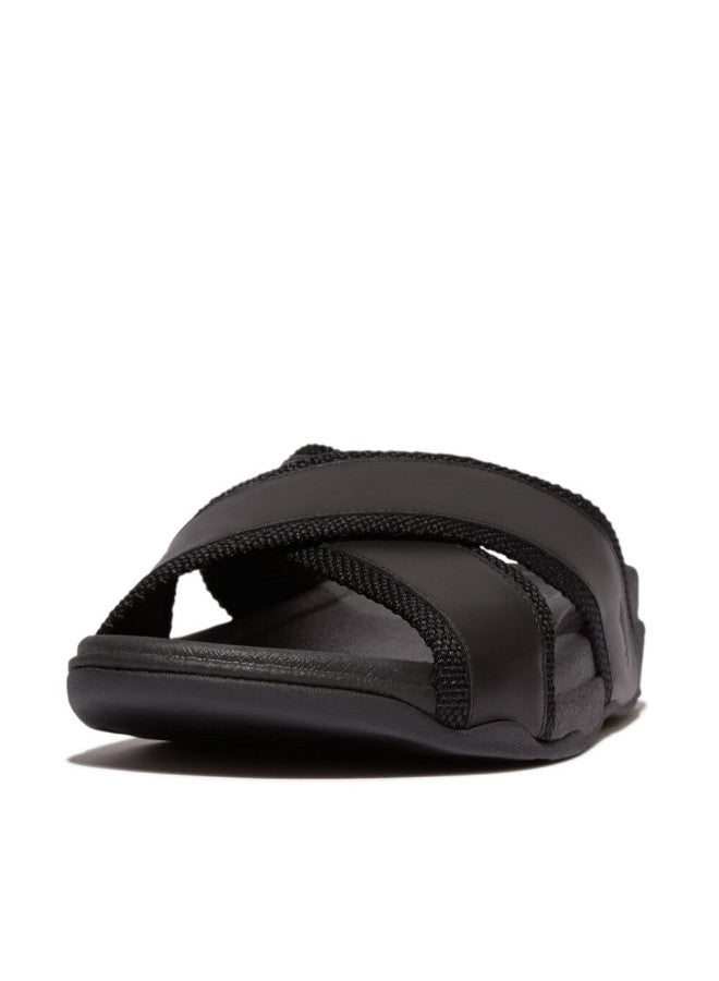 FitFlop 049-802 - صندل رجالي من Fitflop Surfer بحزام/جلد متقاطع HB9-001 باللون الأسود  - Image 3