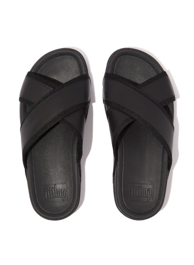 FitFlop 049-802 - صندل رجالي من Fitflop Surfer بحزام/جلد متقاطع HB9-001 باللون الأسود  - Image 2