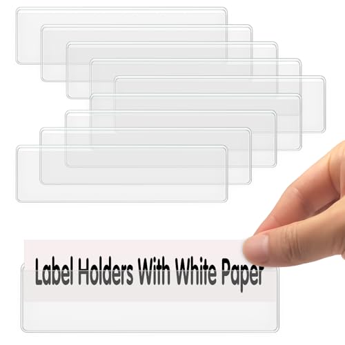 ELEMGULY Self Adhesive Label Holders, ELEMGULY 100 Pack Adhesive Shelf Tag Shelf Label Holder Clear Pocket Holder with Paper for Supermarket, Bookshelf, Kitchen (4.3 x 1.2 Inch) - Image 1
