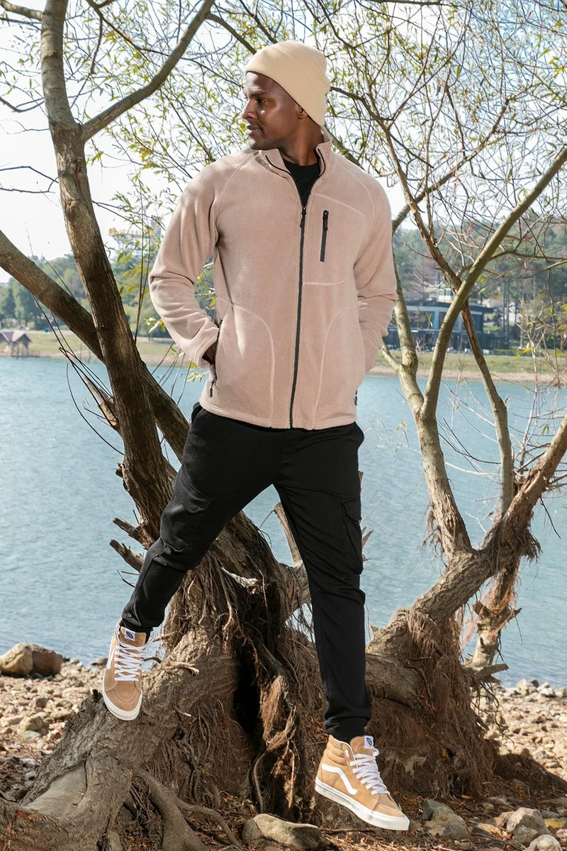 Buratti Slim Fit Soft Textured Rose Gold Winter Fleece Cardigan Men's Cardigan 59060501