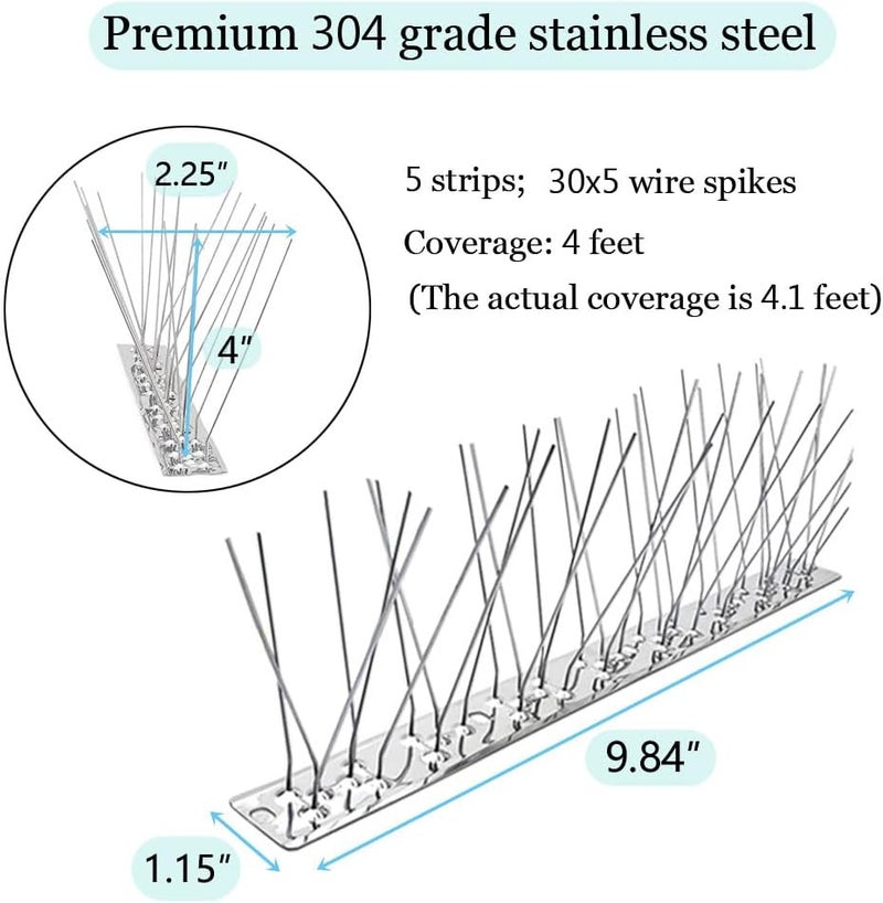 PANGCH Bird Spikes,Stainless Steel Bird Spikes Metal Bird Spikes Fence Spikes Easy to Install - 5 Strips 4.1 Feet Coverage - Image 4