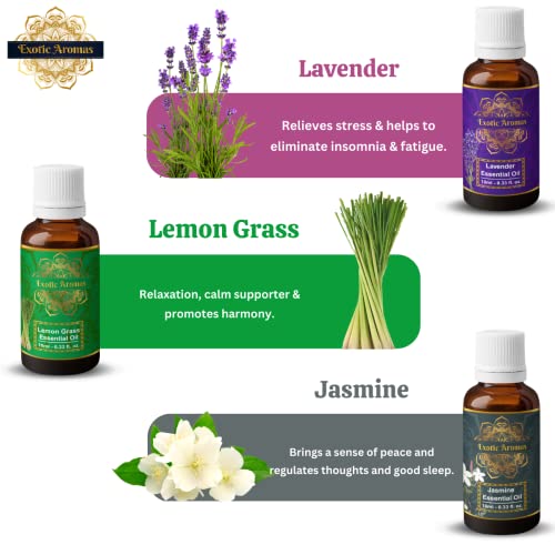 Exotic Aromas Essential Oil Lavender, Rose, Tea Tree, Jasmine, Ylang Ylang, Orange, Lemongrass, Peppermint, Rosemary, Pure & Natural (Pack of 9) - Image 2