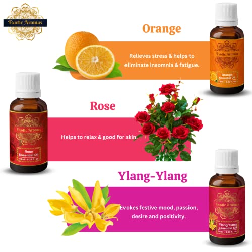 Exotic Aromas Essential Oil Lavender, Rose, Tea Tree, Jasmine, Ylang Ylang, Orange, Lemongrass, Peppermint, Rosemary, Pure & Natural (Pack of 9) - Image 3