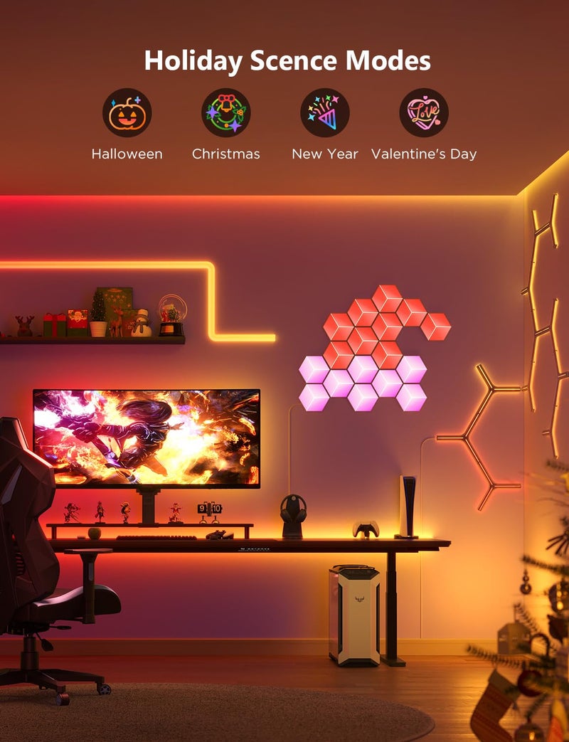 Govee Glide Y RGBIC LED Wall Lights, Smart Wi-Fi Gaming Lights with Music Sync, DIY and Timer Feature, LED Lights for Gaming Room, Wall Light 7 Pack - Image 4