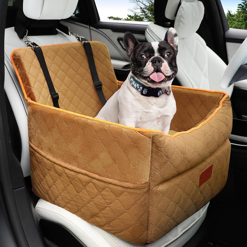 HEGGCOOE Dog Car Seat for Small Medium Dogs Memory Foam Dog Booster Seats with Thick Cushion for Dogs Under 35lbs Detachable Washable Pet Car Seat Travel Bed with Storage Pockets2 Safety Belt - Image 2