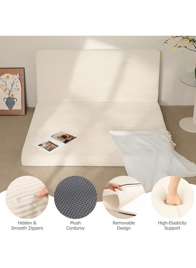 feliz home 6-Inch Tri-Fold Mattress Queen Size - Foldable Futon Sofa Bed with Removable Washable Cover, Folding Memory Foam Futon Mattress | Non-Slip Bottom & Carry Handles for Guest, Camping, Dorm - Image 4