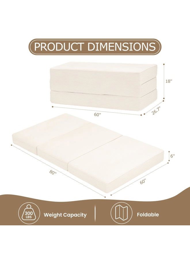 feliz home 6-Inch Tri-Fold Mattress Queen Size - Foldable Futon Sofa Bed with Removable Washable Cover, Folding Memory Foam Futon Mattress | Non-Slip Bottom & Carry Handles for Guest, Camping, Dorm - Image 2