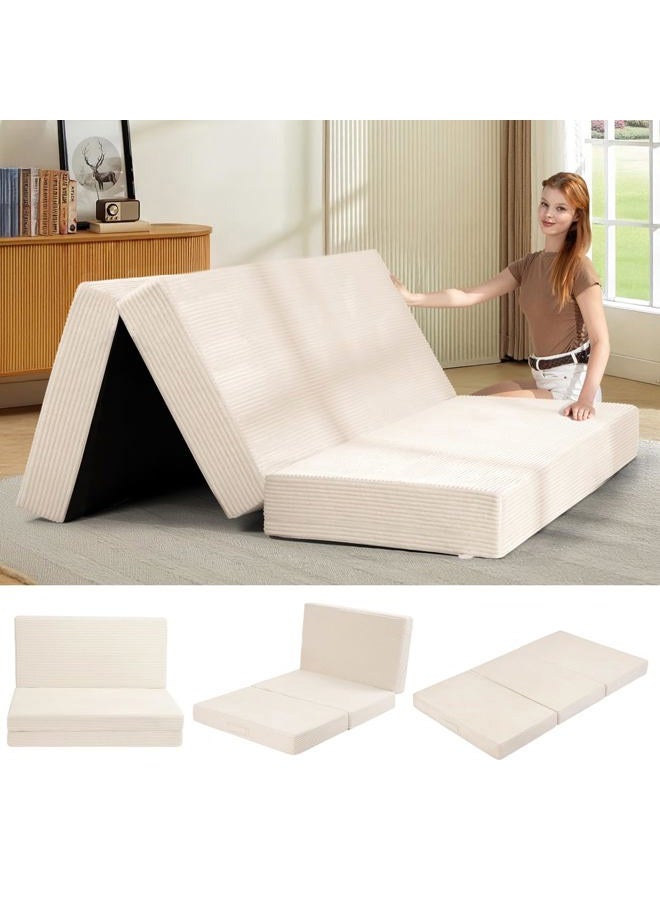 feliz home 6-Inch Tri-Fold Mattress Queen Size - Foldable Futon Sofa Bed with Removable Washable Cover, Folding Memory Foam Futon Mattress | Non-Slip Bottom & Carry Handles for Guest, Camping, Dorm - Image 1