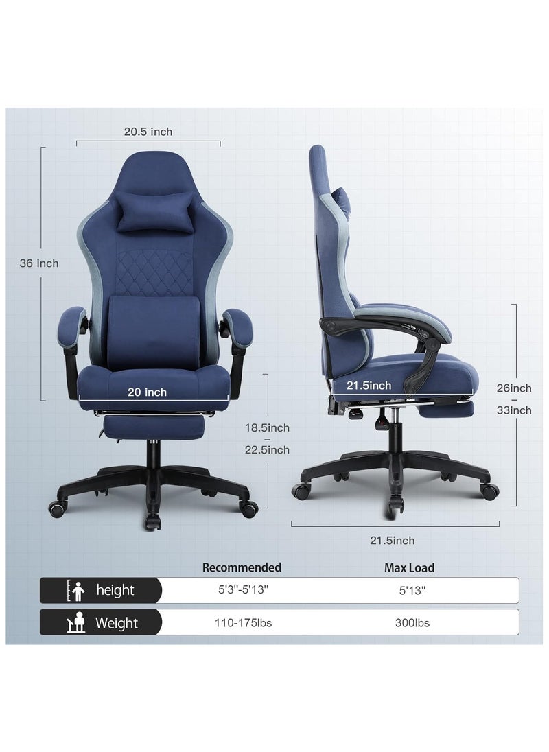 Chulovs Gaming Chair with Footrest, Ergonomic Gamer Chair with Lumbar Support Massage Adjustable High Back Comfortable Fabric Office Chair Style Computer Reclining Office Chair for Adults  - Image 2