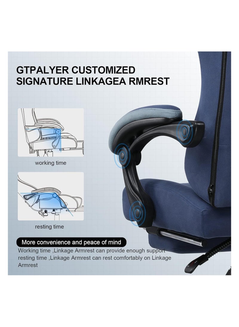 Gaming Chair with Footrest, Ergonomic Gamer Chair with Lumbar Support Massage Adjustable High Back Comfortable Fabric Office Chair Style Computer Reclining Office Chair for Adults