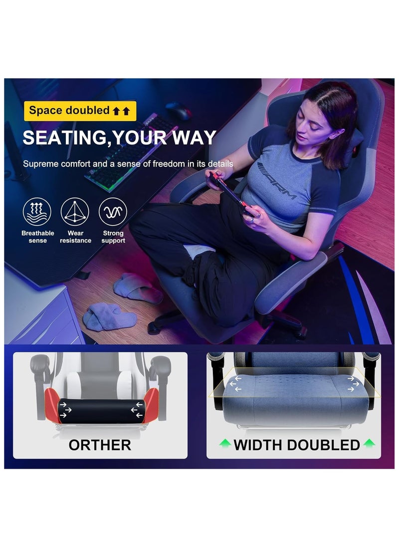 Chulovs Gaming Chair with Footrest, Ergonomic Gamer Chair with Lumbar Support Massage Adjustable High Back Comfortable Fabric Office Chair Style Computer Reclining Office Chair for Adults  - Image 3