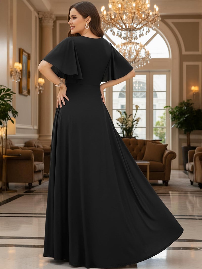 KOH KOH Plus Size Womens Short Sleeve Ruffle Elegant Modest Dressy Wedding Guest Prom Bridesmaid Cocktail Party Flowy Long Tall Formal Maxi Dress Dresses Gown Gowns, Black 3XL 22-24 - Image 5