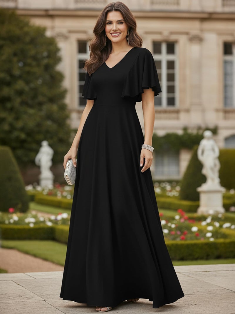 KOH KOH Plus Size Womens Short Sleeve Ruffle Elegant Modest Dressy Wedding Guest Prom Bridesmaid Cocktail Party Flowy Long Tall Formal Maxi Dress Dresses Gown Gowns, Black 3XL 22-24 - Image 3