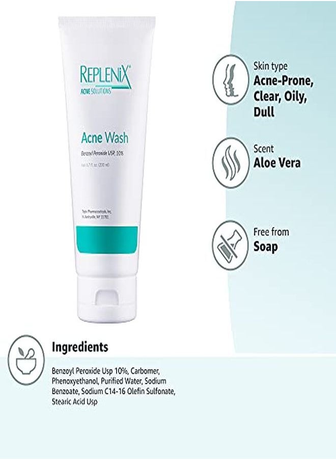 Replenix - 10% غسول بيروكسيد البنزويل، منظف متطور لحب الشباب للوجه والجسم، 6.7 أونصة. - Image 1