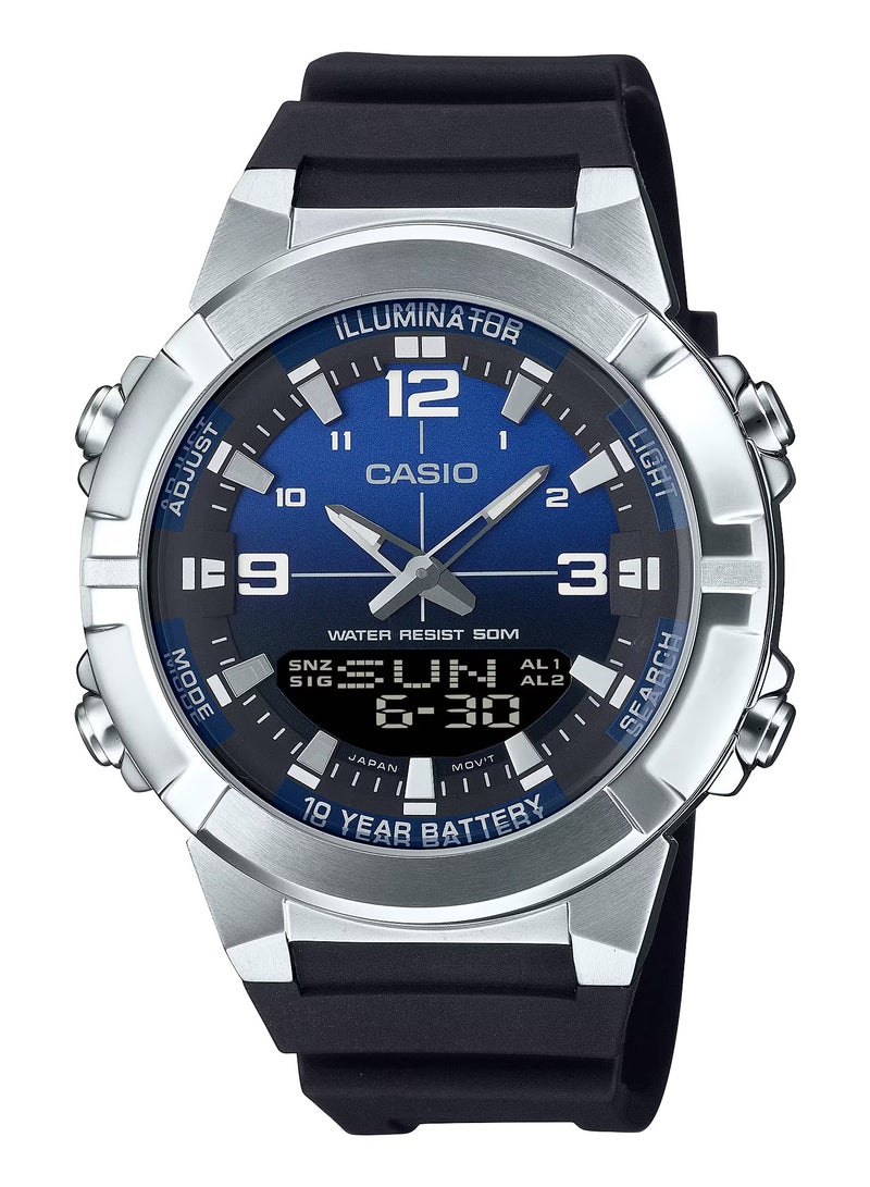 ساعة يد رجالية بحزام مطاطي أنالوج + ديجيتال AMW-870A-2AV