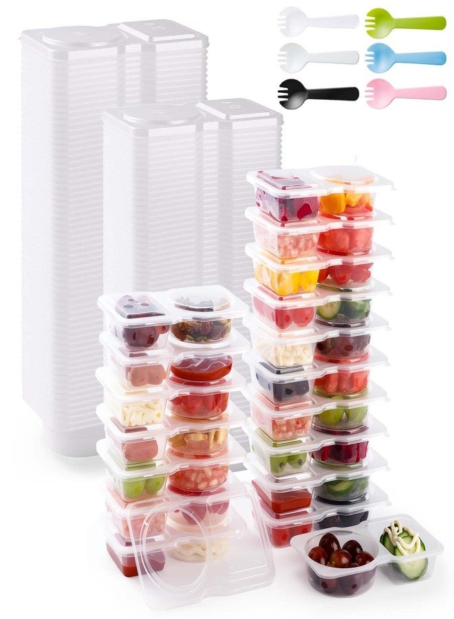 AYAYGD 100PCS Reusable Snack Containers with Lids,2 Compartment Snack Containers with 100 Spoons,Snack Pack Containers for Condiments,fruits and salads - Image 1